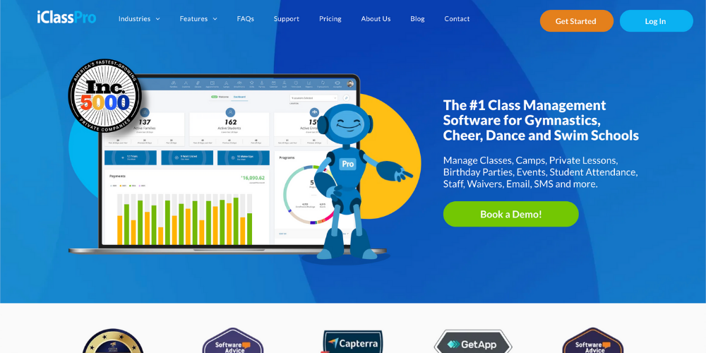 iClassPro swim school management software dashboard with scheduling calendar