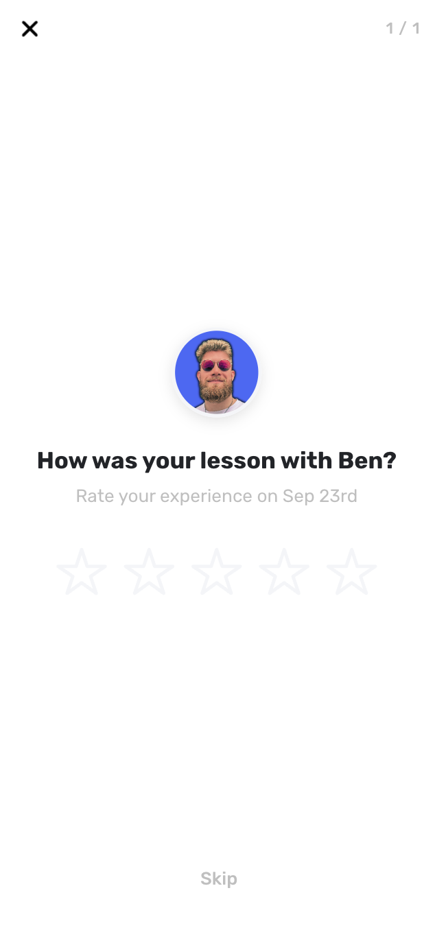 Post-lesson review prompt showing lesson feedback options