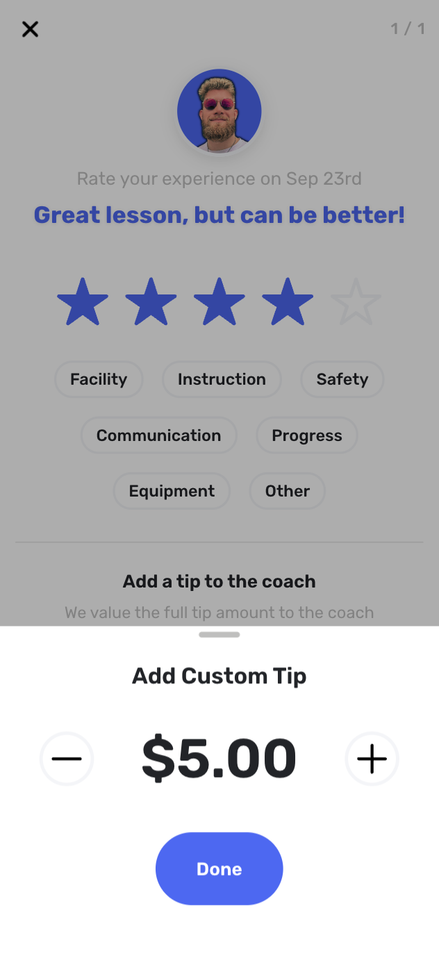 Tip confirmation screen with payment processing