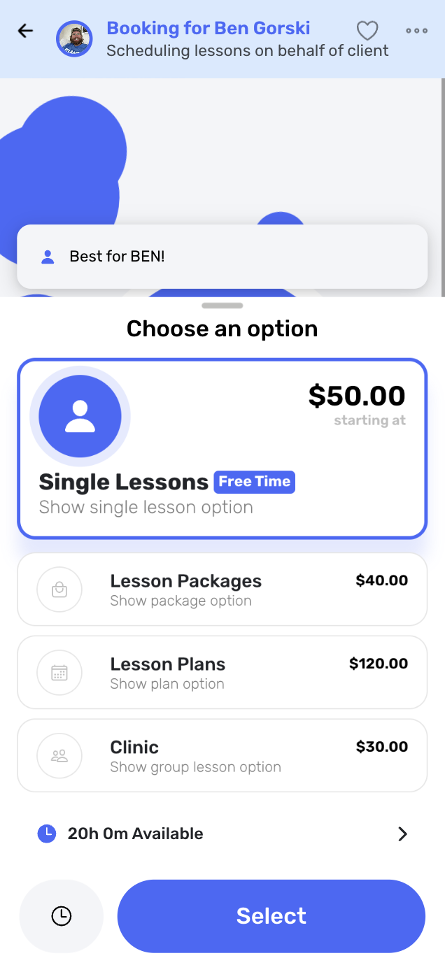 Completed booking confirmation showing client app integration