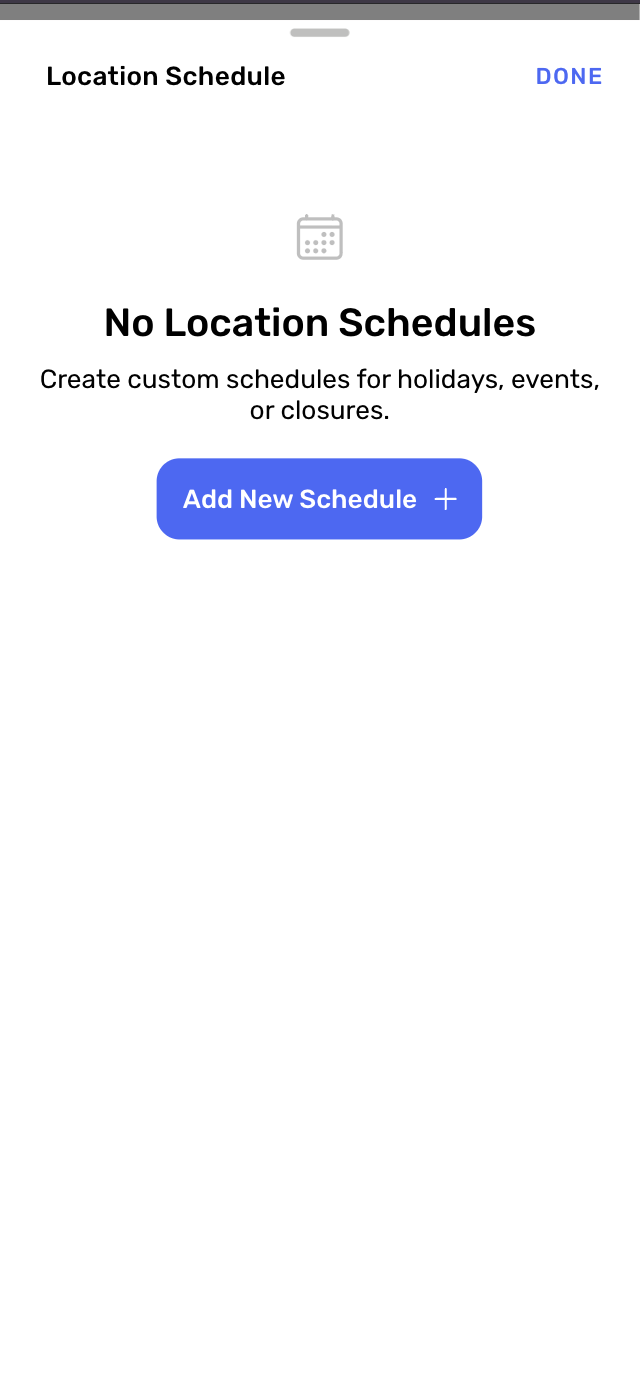 Date-specific operating hours interface showing holiday schedule setup