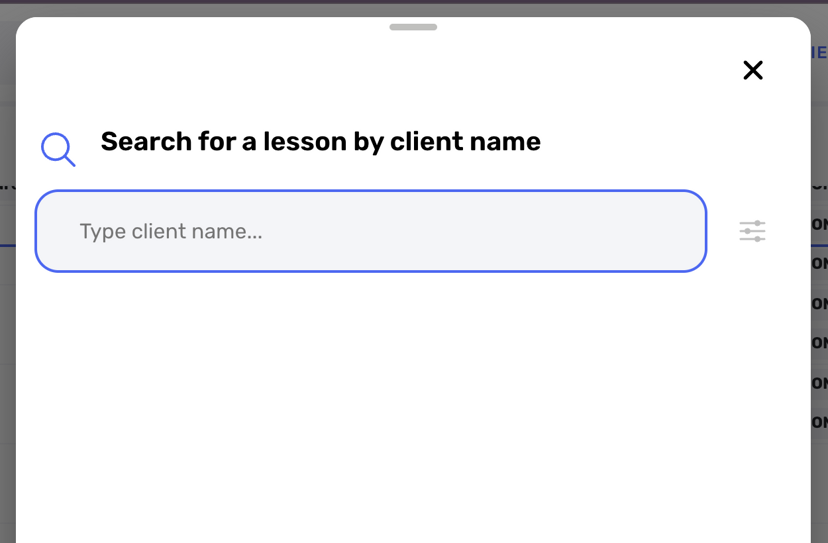 Calendar search bar showing specific client history results