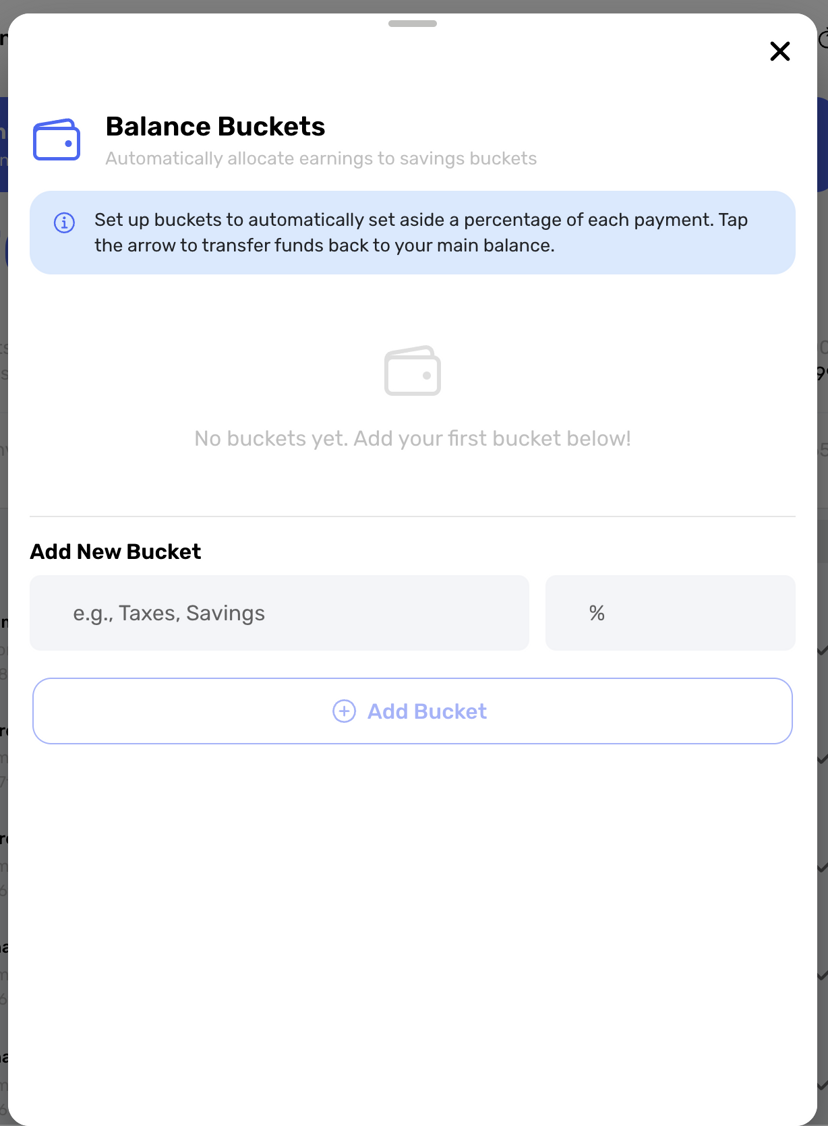 Financial settings showing tax bucket percentage splits - View 2