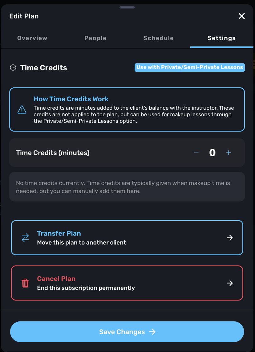 Plan Settings tab showing Transfer Plan option