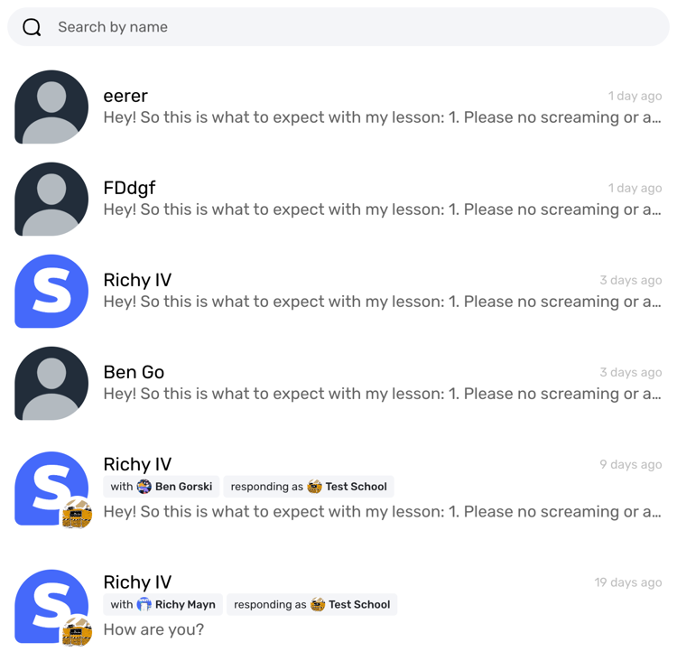 Swum messages inbox with searchable parent communication threads