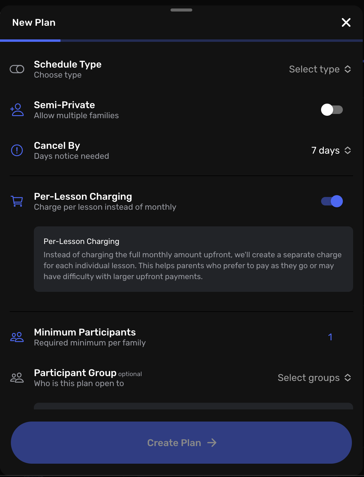 Plan ordering system showing flexible billing cycle options