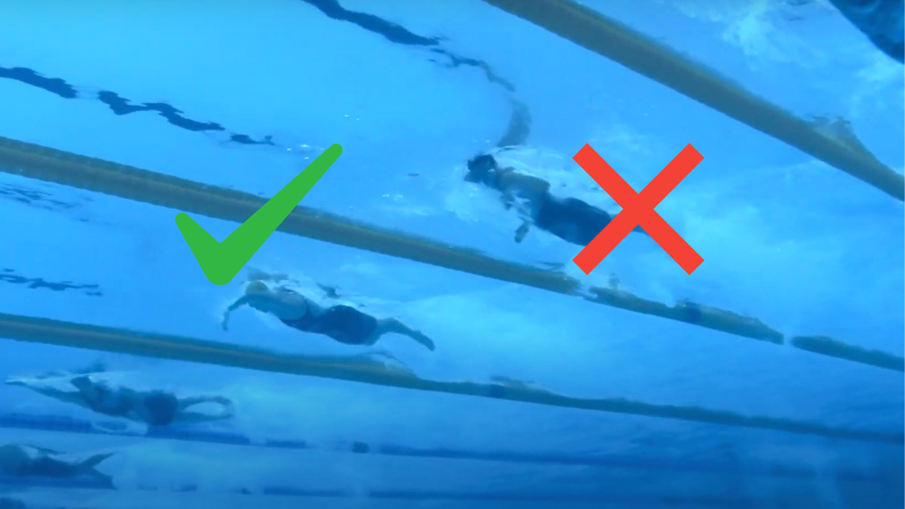 Split screen showing common freestyle errors on left and corrected technique on right with coaching cues