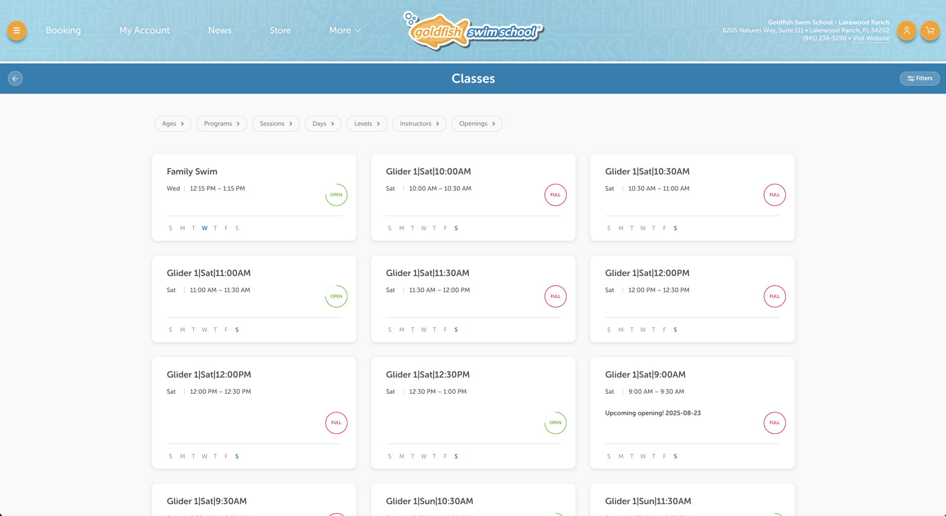 iClassPro interface showing overwhelming grid of 240+ lesson options across multiple pages that confuse parents