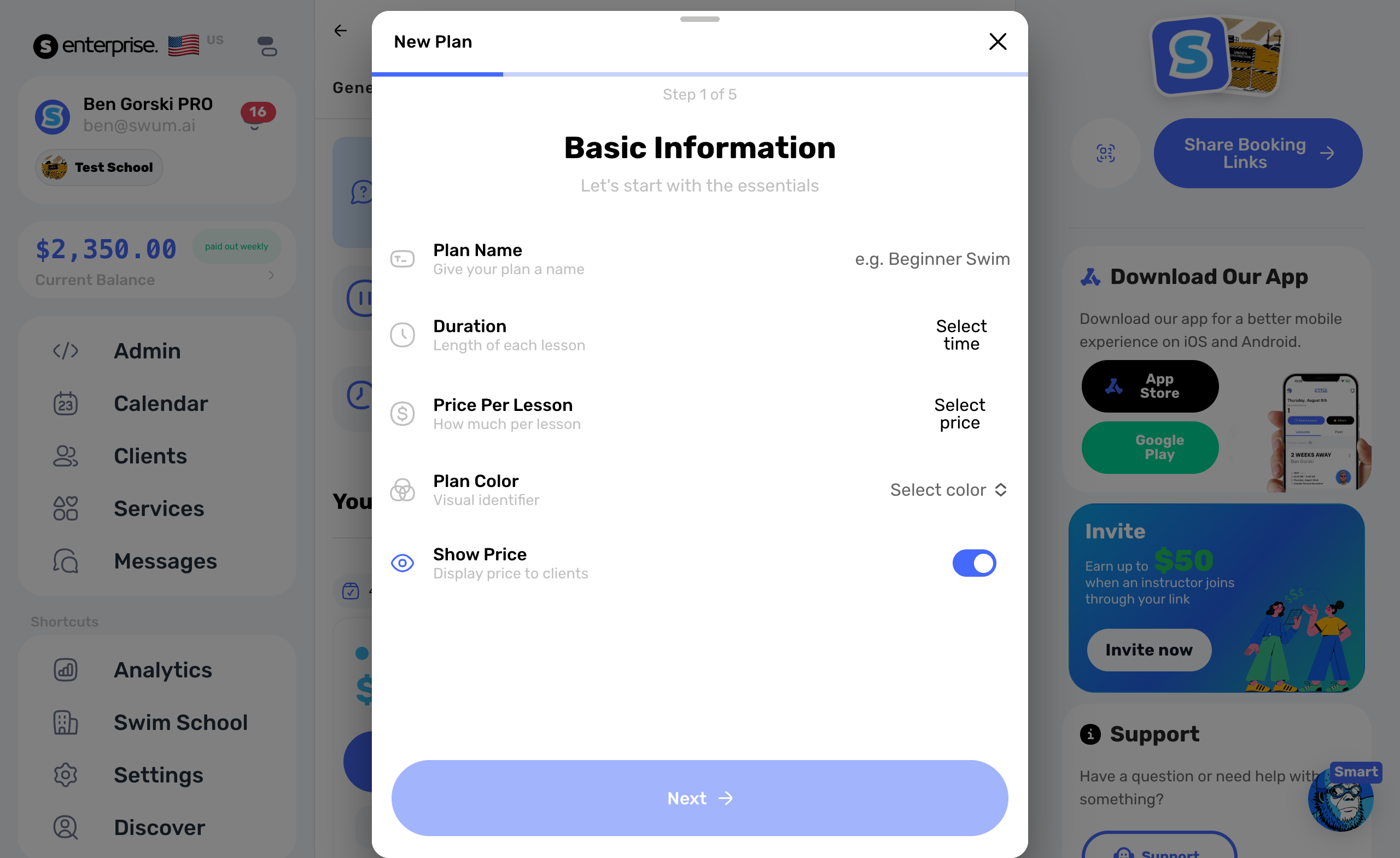 Manual subscription plan creation flow in Swum Pricing
