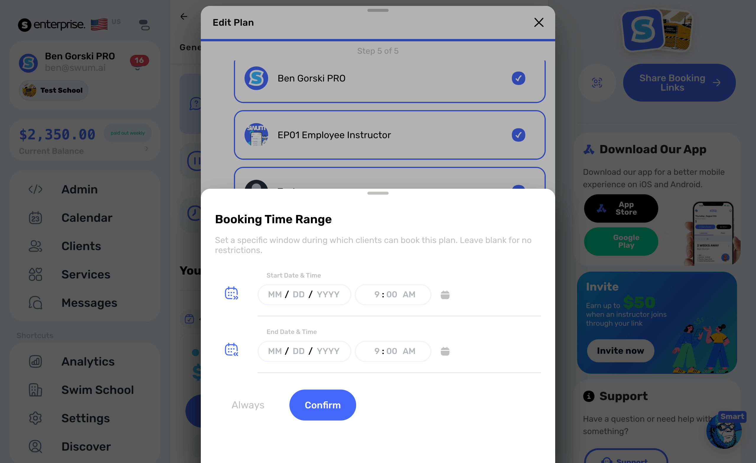 Subscription plan booking start date and future billing controls